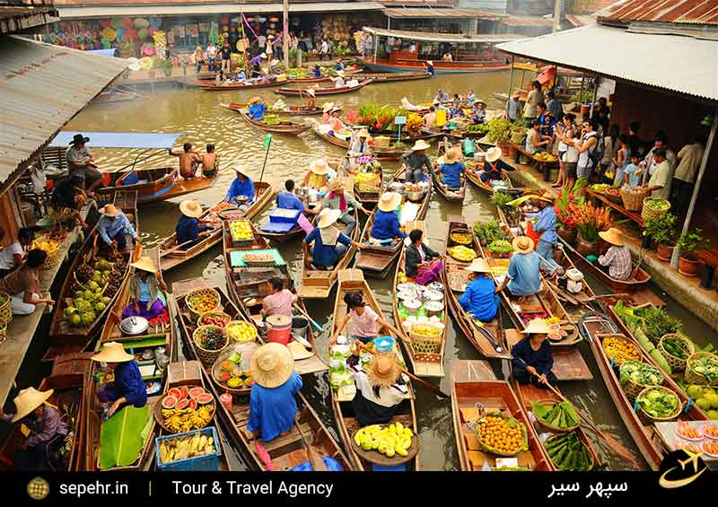 بازار شناور- جاذبه ی گردشگری بانکوک تایلند -تور ارزان